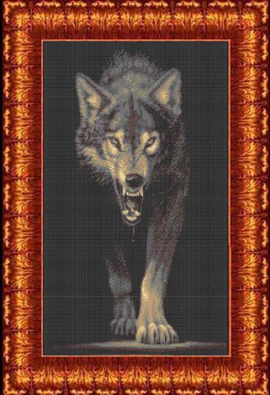 Хищники Волк - Основа на габардине для вышивки бисером и крестом